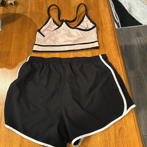 Avia & Atletic works workout set. Size small. Black and white shorts, tan top - Picture 2 of 6